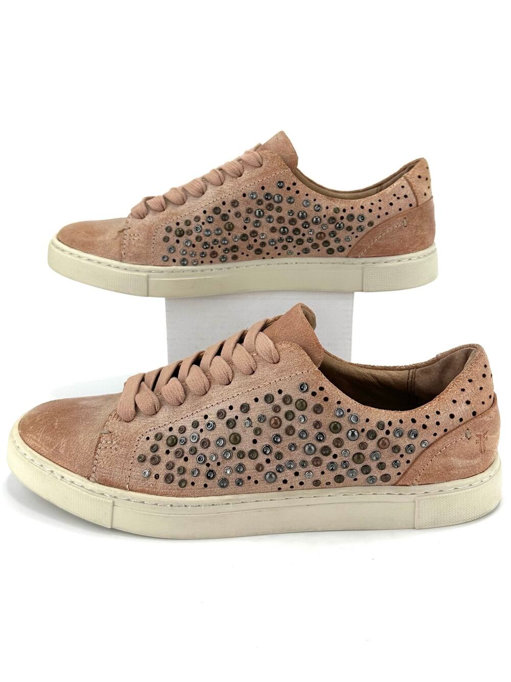 Frye Ivy Deco Studded Sneakers Size 8M Tan/Blush Leather Comfort Casual Fashion